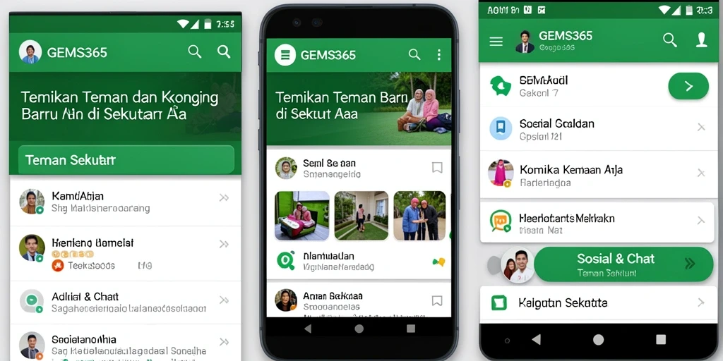 Antarmuka GEMS365 untuk menemukan teman baru dengan mudah.