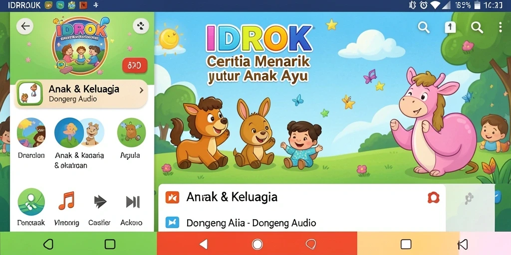 Antarmuka IDROK yang ramah pengguna dengan pilihan cerita menarik.