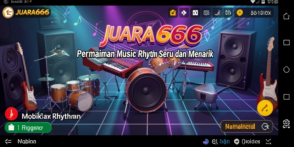 Tampilan antarmuka JUARA666 dengan irama musik yang menantang.