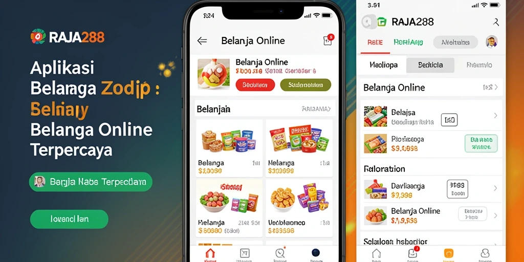 Tampilan antarmuka aplikasi RAJA288 untuk Belanja Online yang modern dan interaktif.