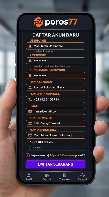 Tampilan halaman daftar poros77