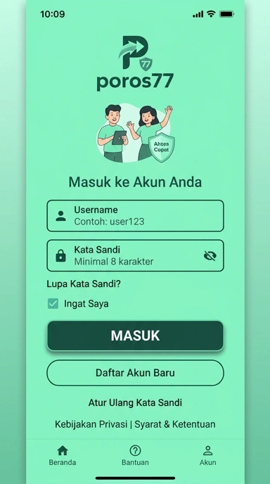 Tampilan halaman login poros77